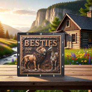 Lion Zebra Close Up Friends Square Wall Clock