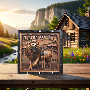 Lion Zebra Close Up Savanna Square Wall Clock