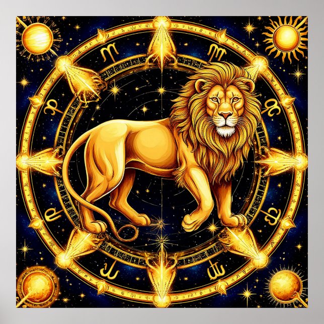 Lion Zodiac Symbol Over Celestial Starry Backgroun Poster (Front)