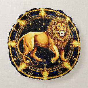 Lion Zodiac Symbol Over Celestial Starry Backgroun Round Cushion