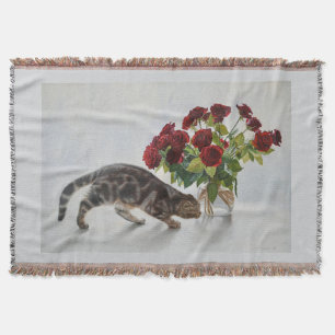 Lionel the Cat and the Roses – Fine Art Throw Blanket