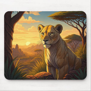 Lioness among a wilderness setting mouse pad