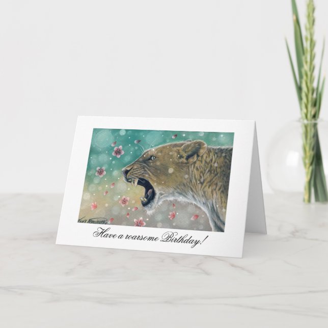 Lioness and Cherry Blossom Birthday Card (Front)