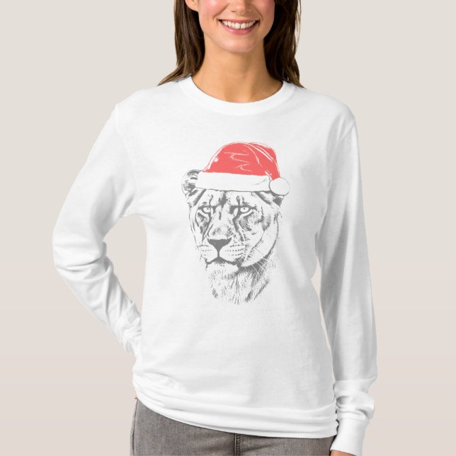 Lioness Christmas Hat T-Shirt (Front)