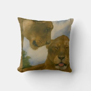 Lioness Companionship in Golden Light Cushion