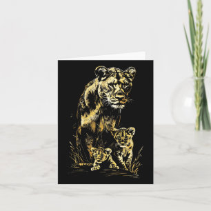 Lioness Cubs Hunting Team Lion Wildlife Sketch Card