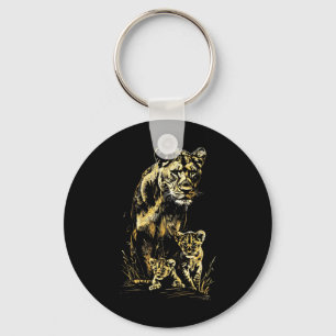 Lioness Cubs Hunting Team Lion Wildlife Sketch  Key Ring