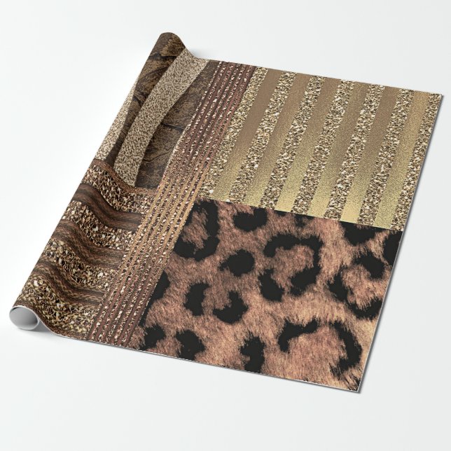 Lioness Gold Glam Safari Jungle Chic Modern Party Wrapping Paper (Unrolled)