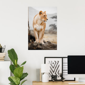 Lioness on tree poster