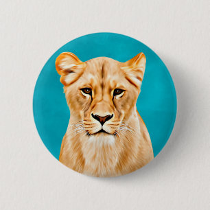 Lioness Portrait Painting Wild Life Lovers Gift 6 Cm Round Badge