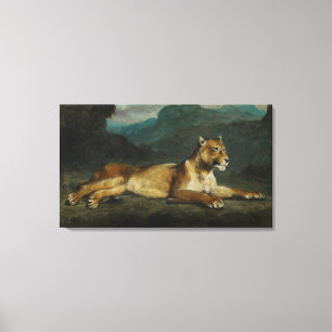 Lioness reclining, c.1855 (oil on panel) canvas print