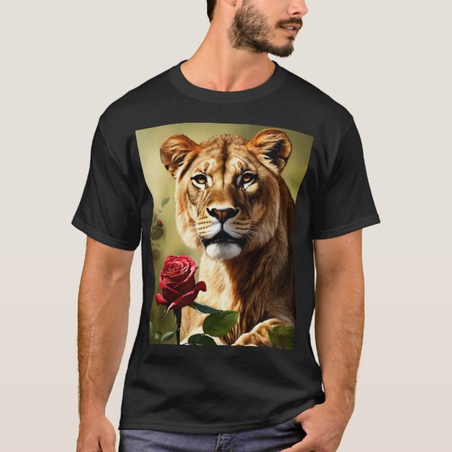 Lioness & Rose Realism Tattoo Design T-Shirt (Front)