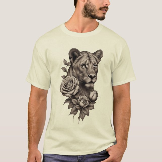 "Lioness Rose" Shoulder Sketch T-Shirt (Front)