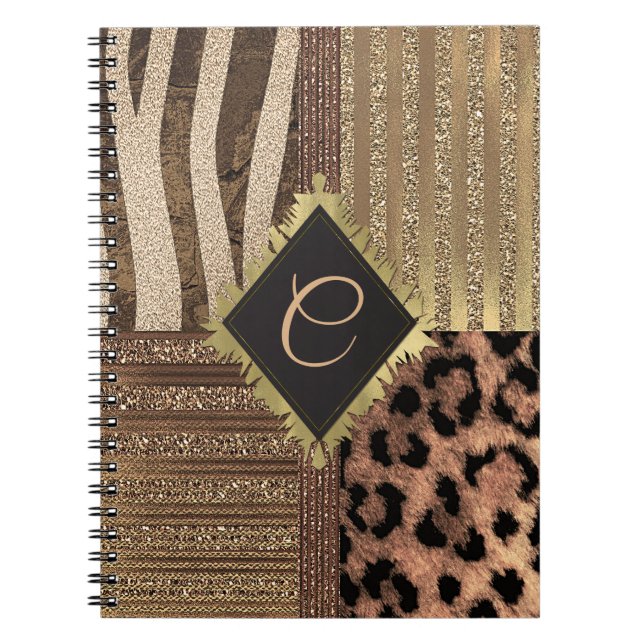 Lioness Safari Chic Jungle Glam Modern Sparkle Spiral Notebook (Front)