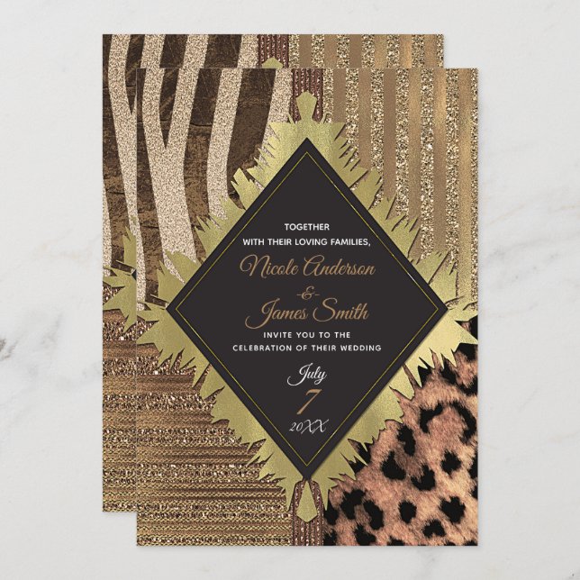Lioness Safari Chic Jungle Glam Modern Wedding Invitation (Front/Back)