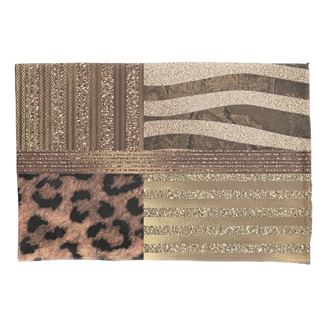 Lioness Safari Chic Jungle Gold Modern Sparkle Pillowcase (Front)