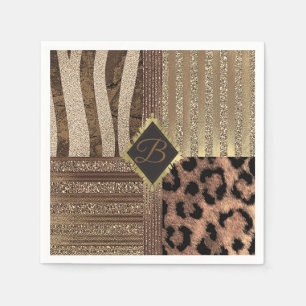 Lioness Safari Jungle Glam Modern Gold Sparkle Napkin