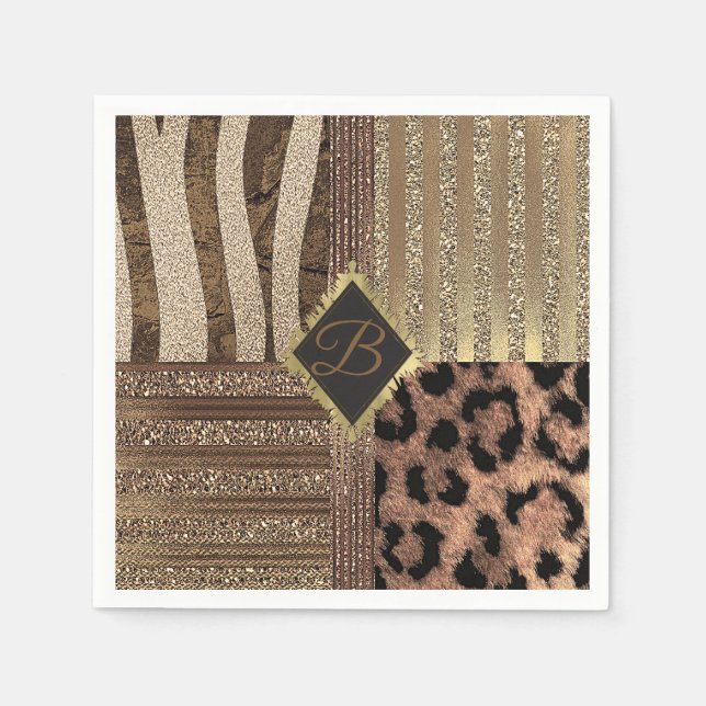 Lioness Safari Jungle Glam Modern Gold Sparkle Napkin (Front)