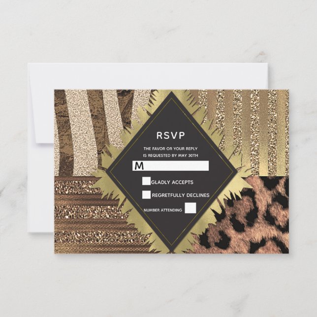 Lioness Safari Jungle Glam Modern Wedding RSVP Card (Front)