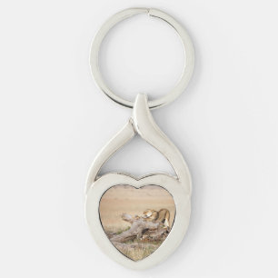 Lioness stretching key ring