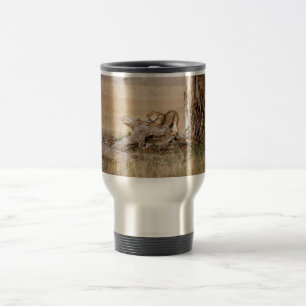 Lioness stretching travel mug