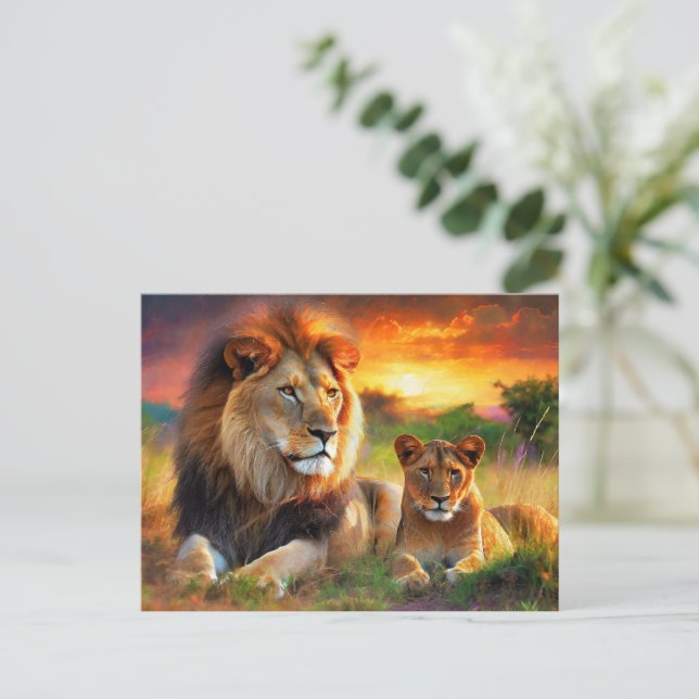Lioness with Cub Postcard (Standing Front)