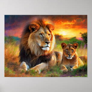 Lioness with Cub Poster