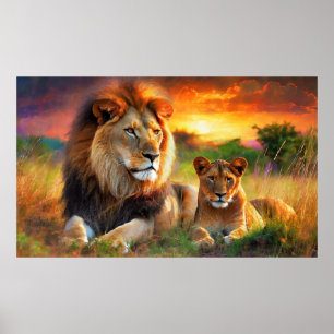 Lioness with Cub Poster