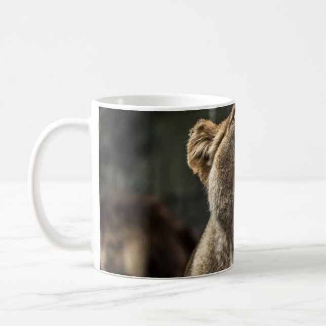 LIONESS YAWNING COFFEE MUG (Left)