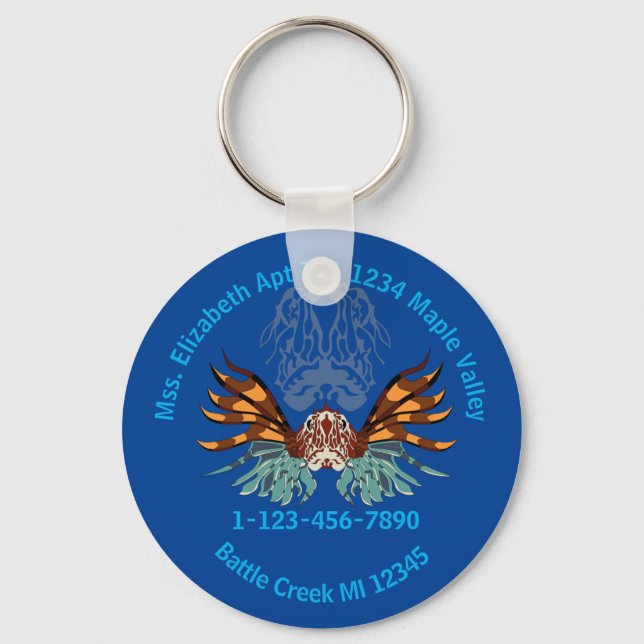Lionfish Cartoon Lost Contact Information Key Ring (Front)