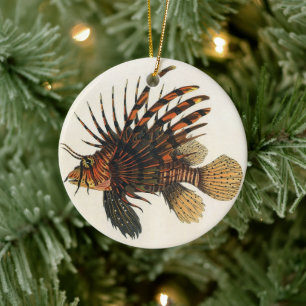 Lionfish Fish, Vintage Marine Ocean Life Animal Ceramic Tree Decoration