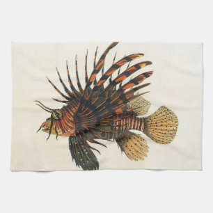 Lionfish Fish, Vintage Marine Ocean Life Animal Tea Towel