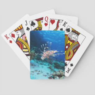 Lionfish or Pterois Miles, Ocean Reef Fish Playing Cards