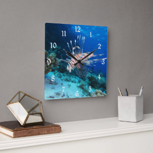 Lionfish or Pterois Miles, Ocean Reef Fish Square Wall Clock