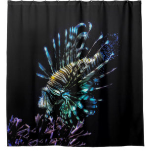 Lionfish swims shower curtain