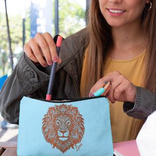 Lions Boho Cutout Faux Leather Accessory Pouch 