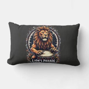 Lion's Drum Parade funny art : Majestic Lion Print Lumbar Cushion