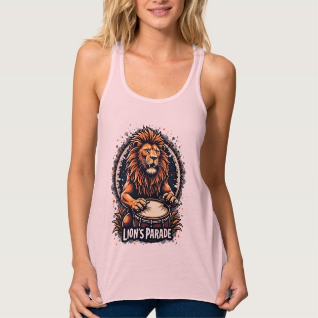 Lion's Drum Parade funny art : Majestic Lion Print Singlet (Front)