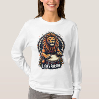 Lion's Drum Parade funny art : Majestic Lion Print T-Shirt