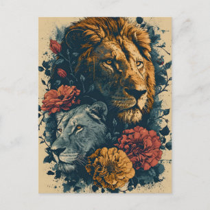 Lions & Flowers: Vintage Postcard