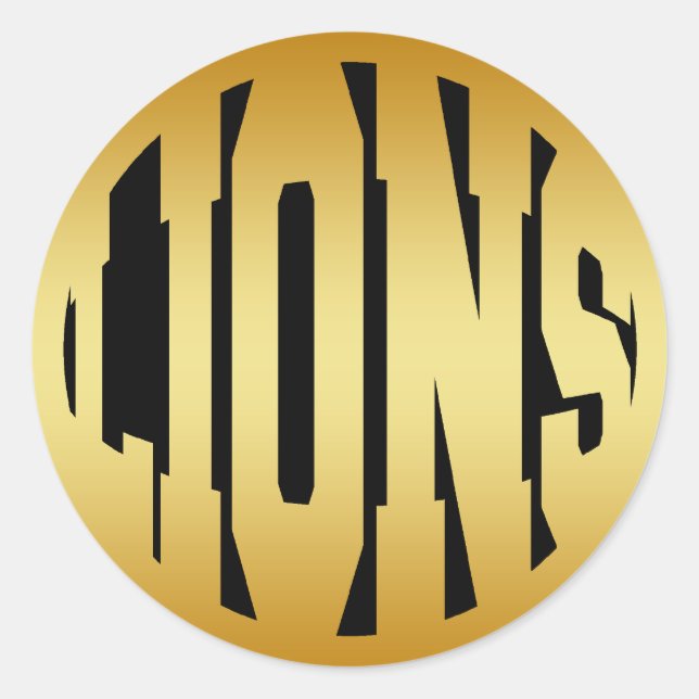 LIONS - GOLD TEXT CLASSIC ROUND STICKER (Front)
