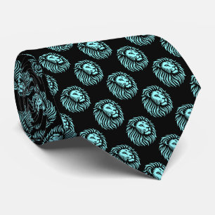 Lion's Head Pattern - Ice Blue on Black Tie