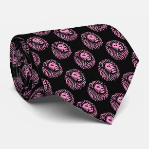 Lion's Head Pattern - Pink on Black Tie