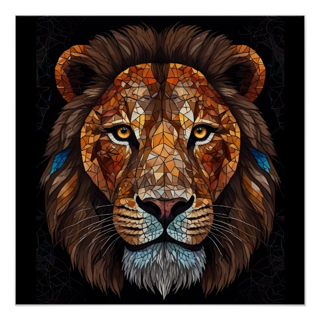 Lions head with mosaic stained glass effect poster (Front)