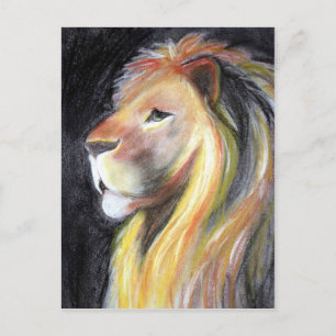 Lions Lion Profile Leo Portrait Charcoal Drawing Postcard