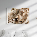 Lions Love Safari Animals Photography Poster<br><div class="desc">Capture the beauty of the wild with the "Lions Love Safari Animals Photography Poster." This stunning landscape poster features a tender moment between a male and female lion, their eyes gently closed as they nuzzle together in a display of affection and deep connection. The close-up portrait showcases the majestic strength...</div>