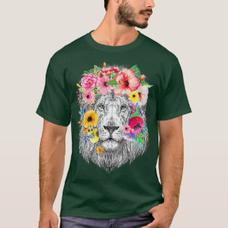 Lions Mane With Flowers - Floral African Lion T-Shirt