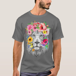 Lions Mane With Flowers - Floral African Lion T-Shirt