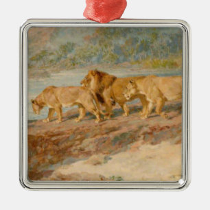 Lions on the Bank of an African River Metal Tree Decoration