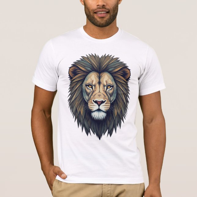 Lion's Pixel: Edgy Geometric Design T-Shirt (Front)
